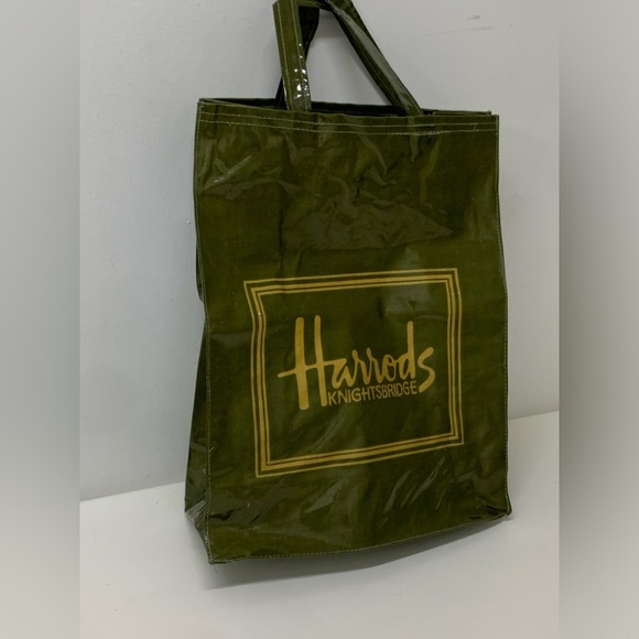 1980s Vintage Harrod's Knightsbridge PVC Vinyl Coated Fabric Shopping Tote Bag - Picture 2 of 16